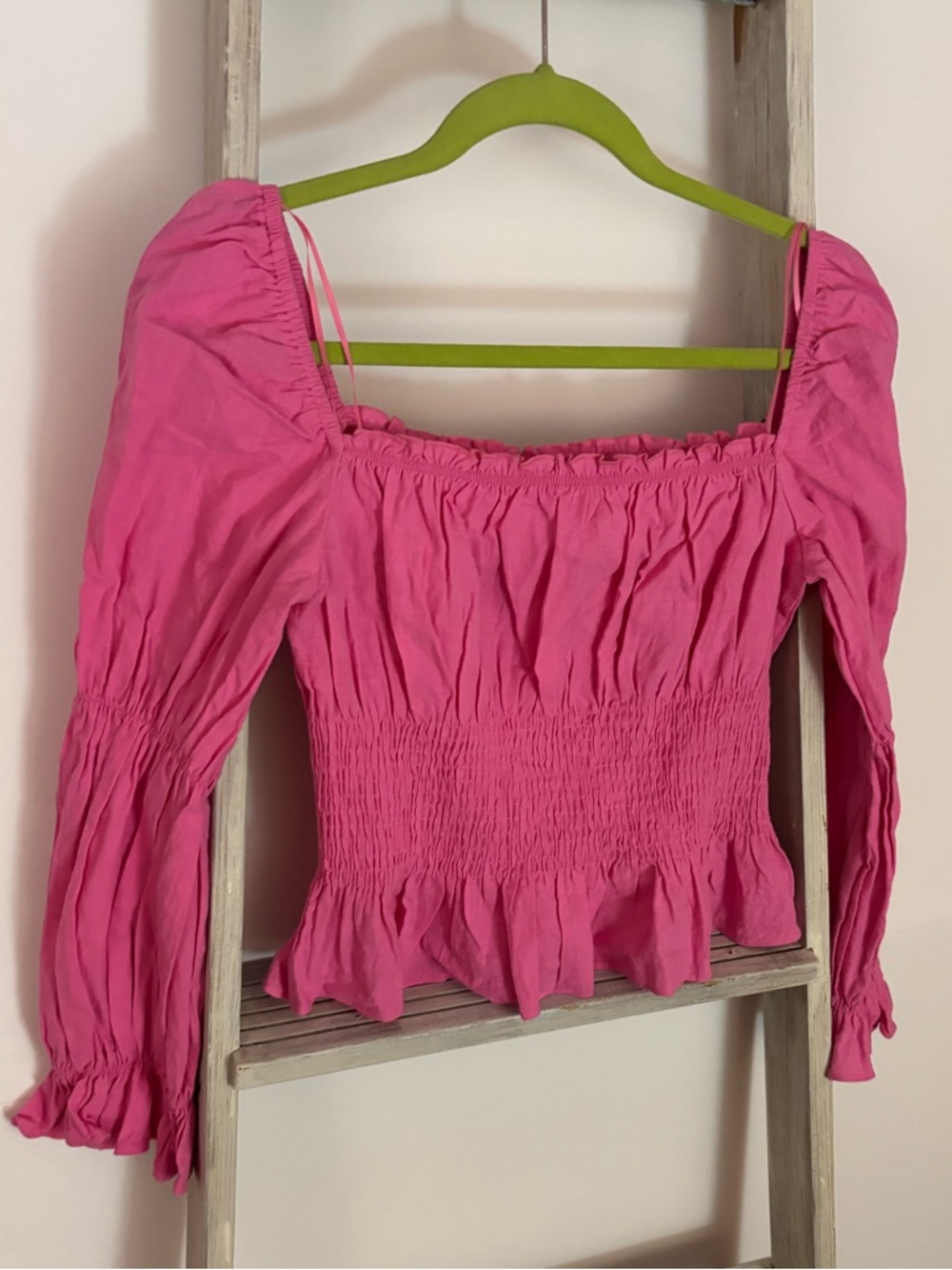Hyfve women’s large Smocked Peasant Top, Milkmaid Top, Barbiecore, Y2K, bohemian